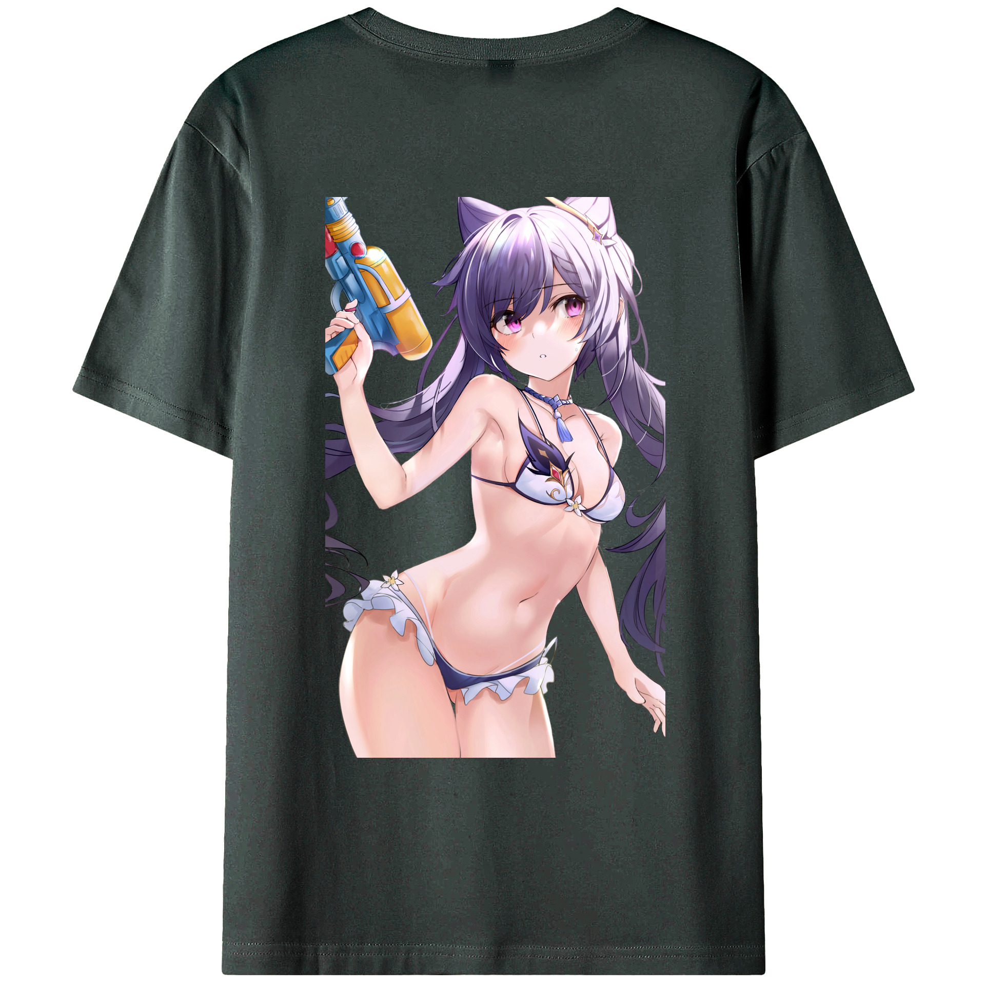 げんし神 刻晴 こくせい genshin Kokusei 綿100％ メンズ半袖Tシャツ（バックプリント） 通気性
